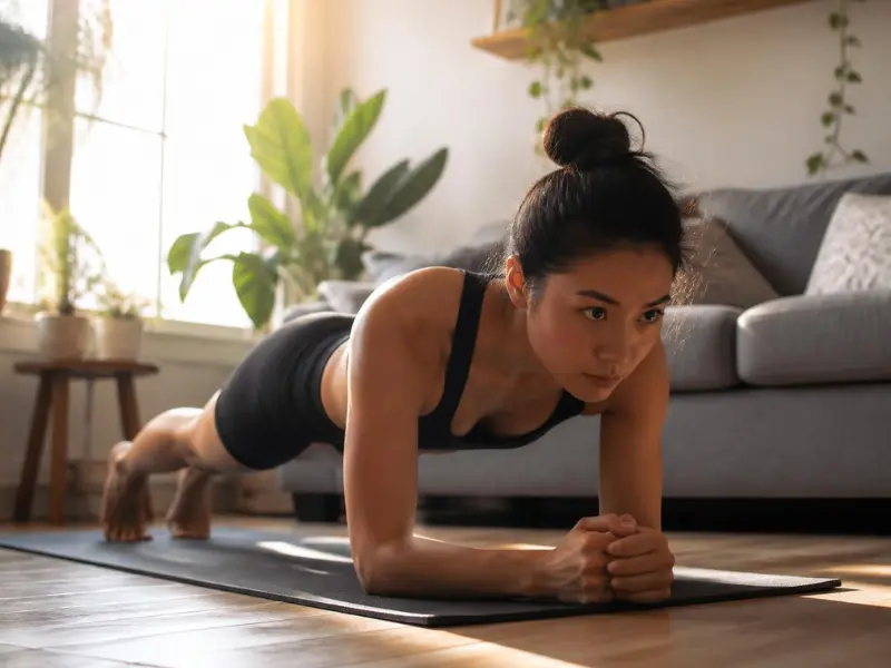 Person holding a plank at home