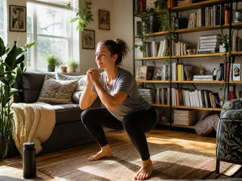 Person doing squats at home