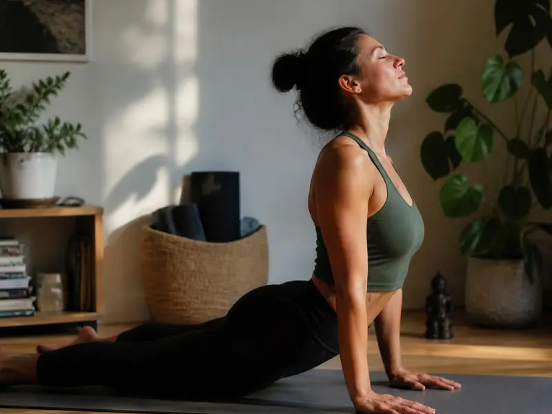Person doing surya namaskar at home